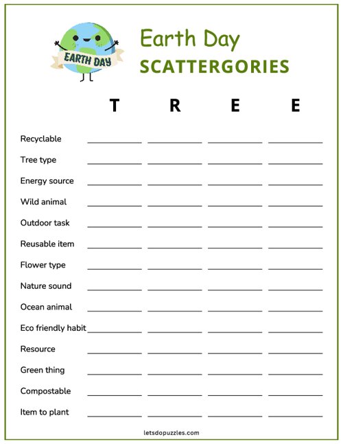 Earth Day Scattergories