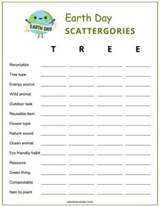 Earth Day Scattergories