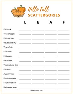 Fall Scattergories