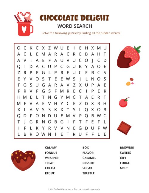 Valentine Chocolate Delight Word Search - Medium