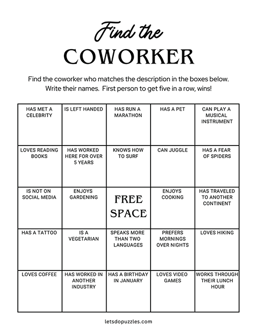 Find the Coworker Bingo