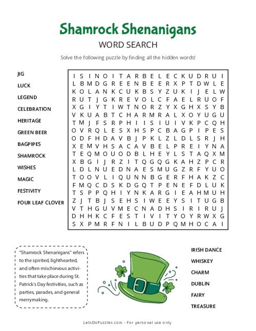 Shamrock Shenanigans Word Search