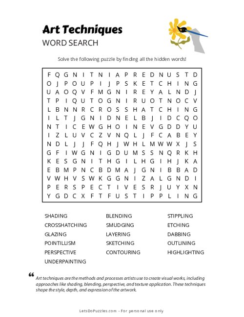 Art Techniques Word Search