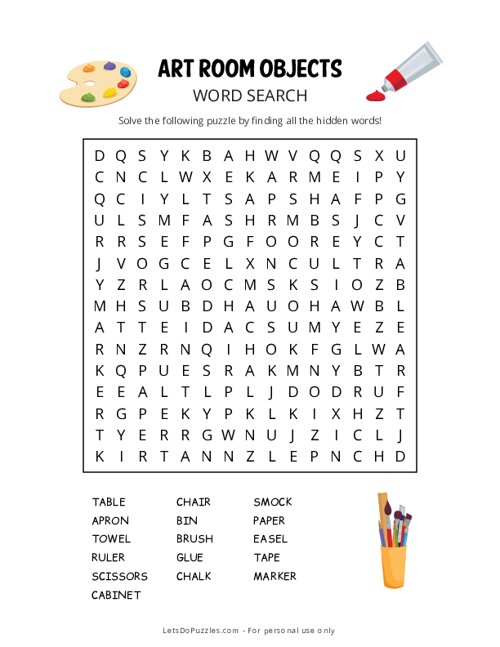 Artroom Objects Word Search