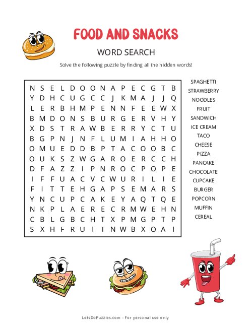 Food and Snacks Word Search