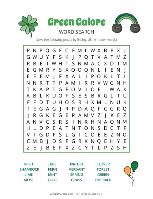 Green Glore Word Search