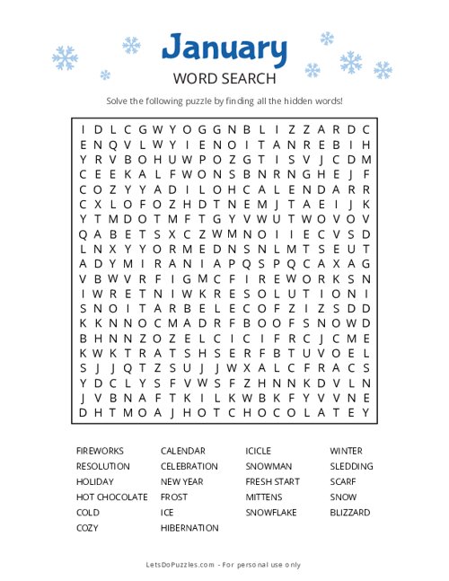 January Word Search