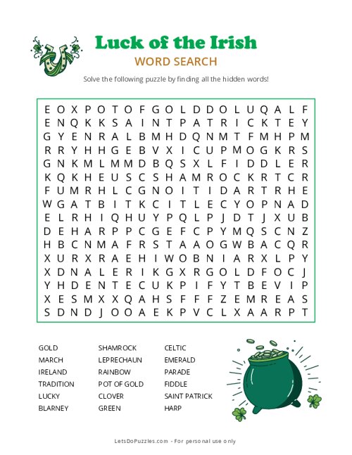 Luck of the Irish Word Search