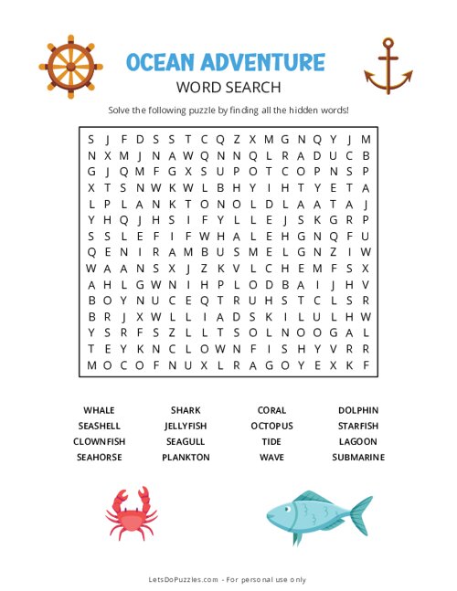 Ocean Adventure Word Search