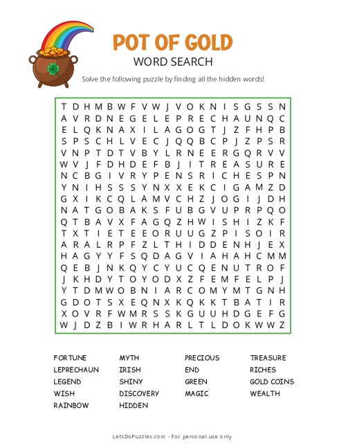 Pot of Gold Word Search