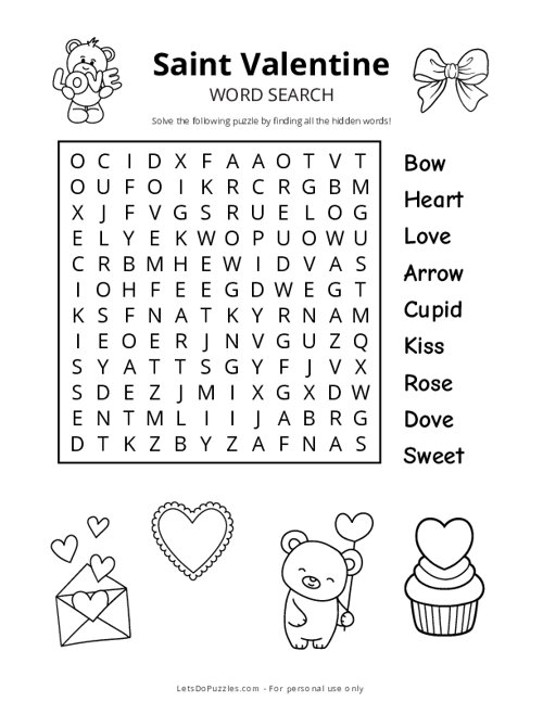 Saint Valentine Word Search - Easy