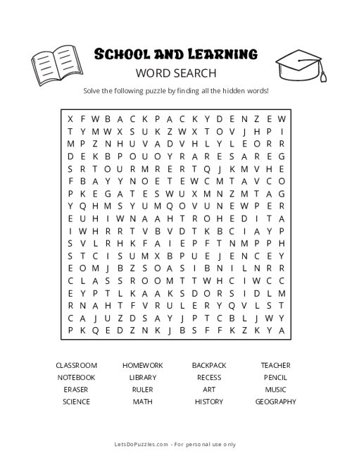 School and Learning Word Search