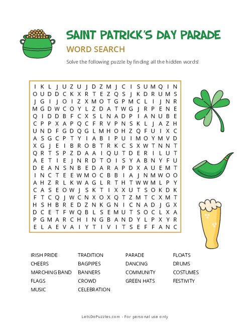 St Patricks Day Prade Word Search