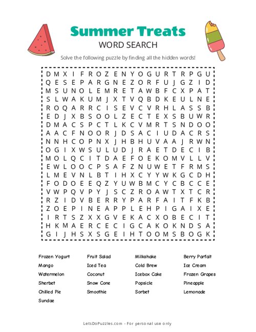 Summer Treats Word Search