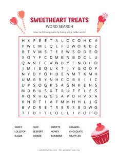 Sweetheart Treats Word Search - Hard