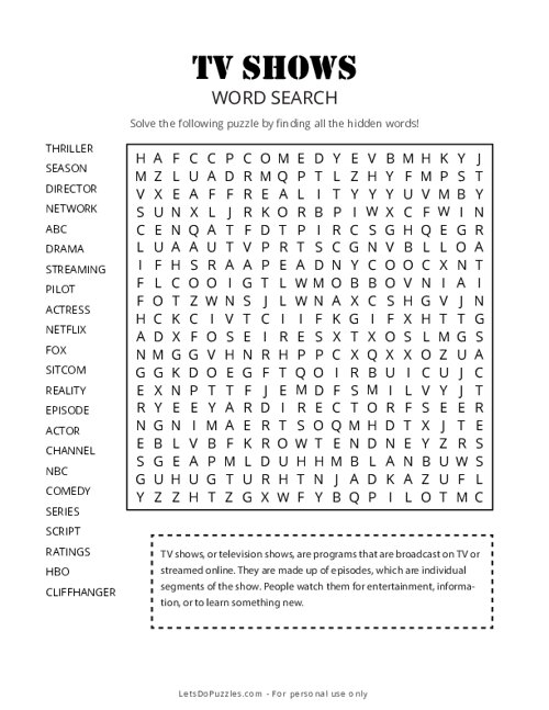 TV Shows Word Search