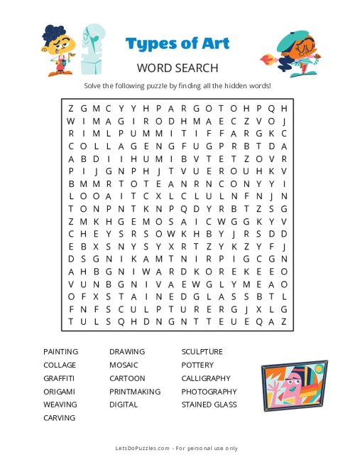 Types of Art Word Search