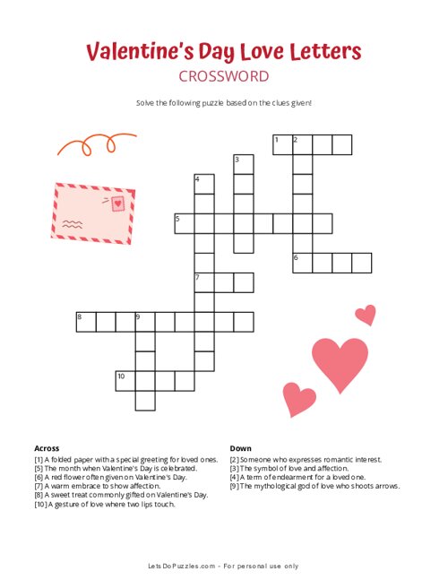 Valentines Day Love Letters Crossword