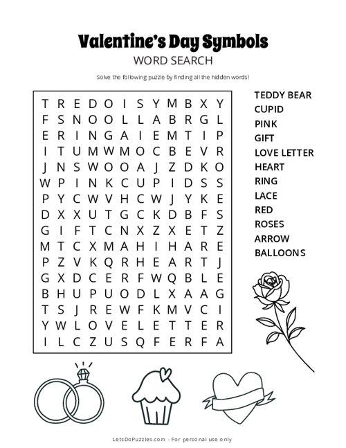 Valentines Day Symbol Word Search - Medium