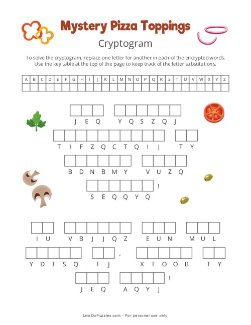 Mystery Pizza Toppings Cryptogram