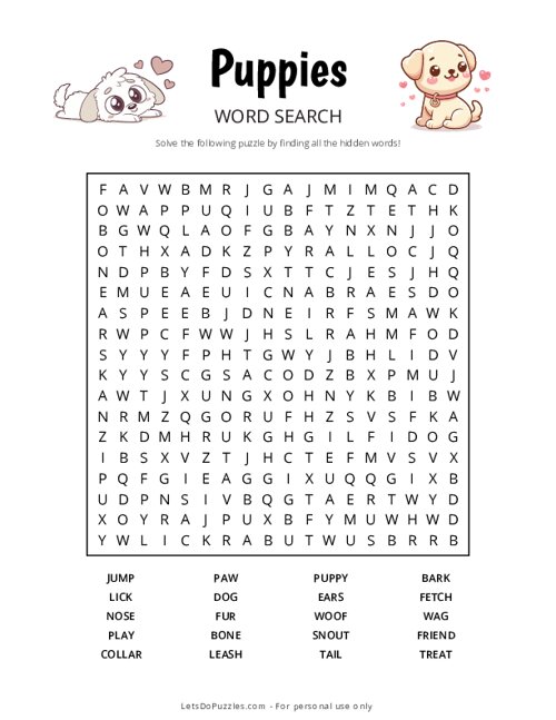 Puppies Word Search