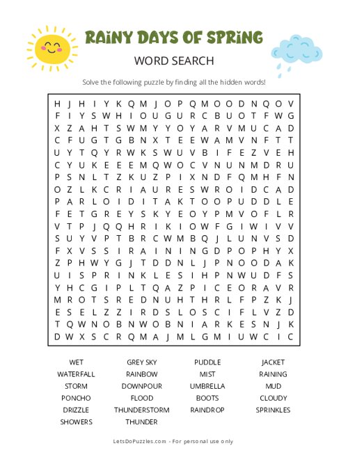 Rainy Days of Spring Word Search