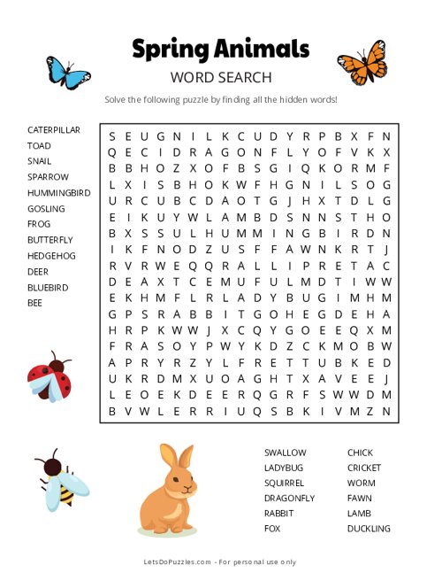 Spring Animals Word Search