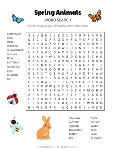 Spring Animals Word Search