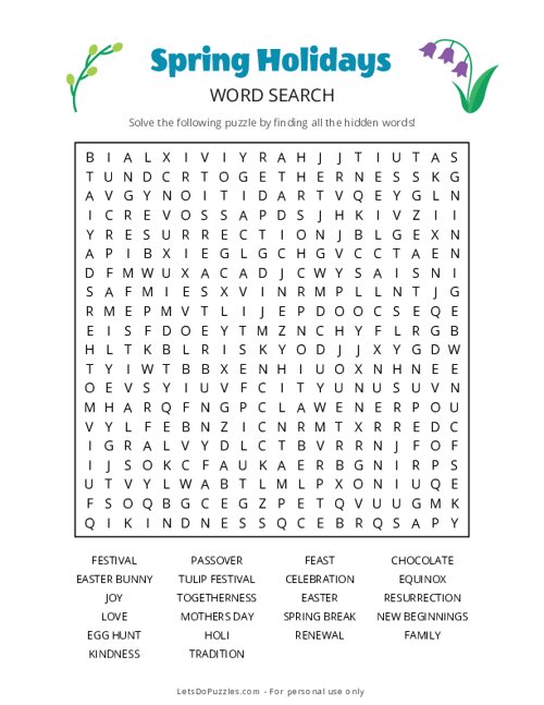 Spring Holidays Word Search