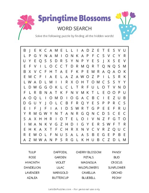 Springtime Blossoms Word Search