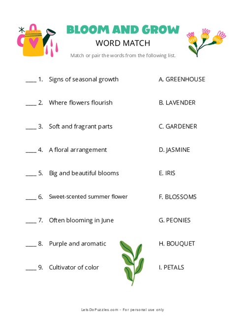 Bloom and Grow Word Match