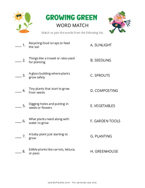 Growing Green Word Match
