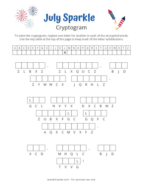 July Sparkle Cryptogram