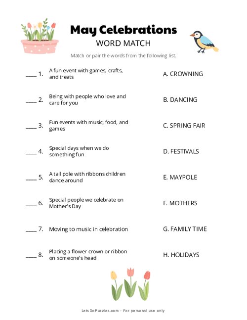 May Celebrations Word Match