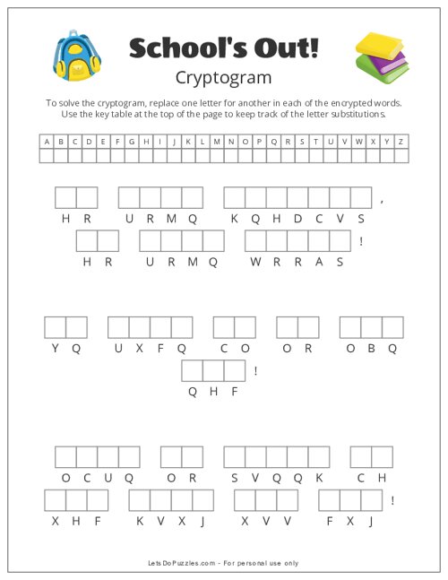 School is Out Cryptogram