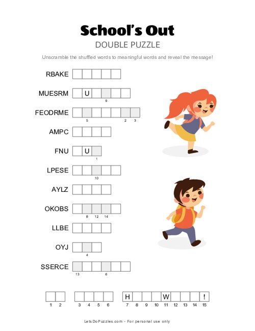 School is Out Double Puzzle