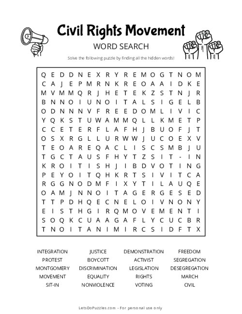 Civil Rights Movement Word Search
