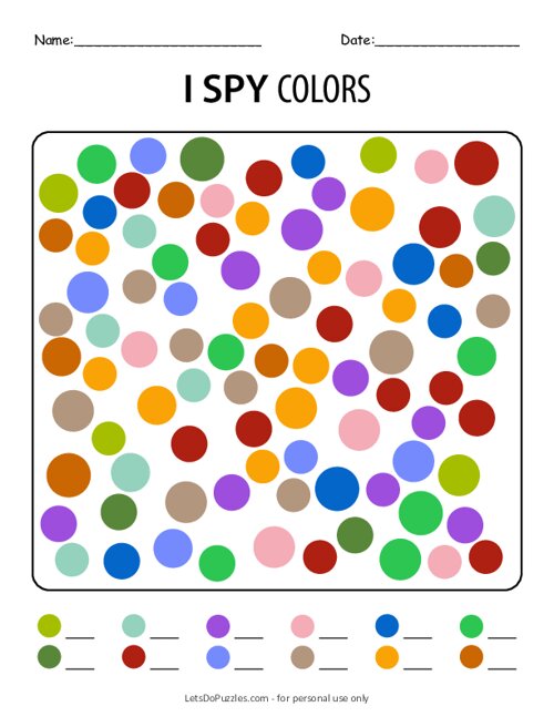 Free Printable I Spy Colors