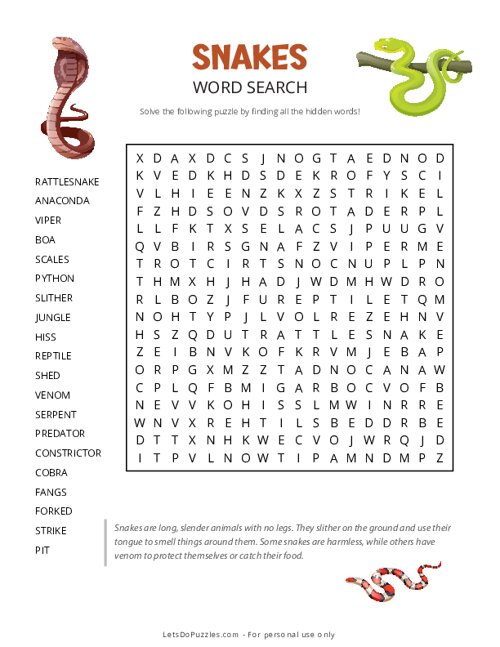 Snakes Word Search