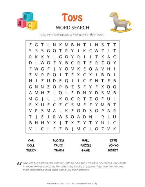 Toys Word Search