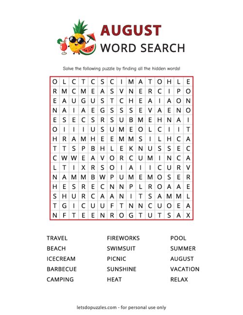 August Word Search