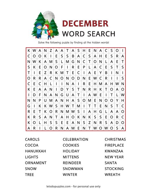 December Word Search