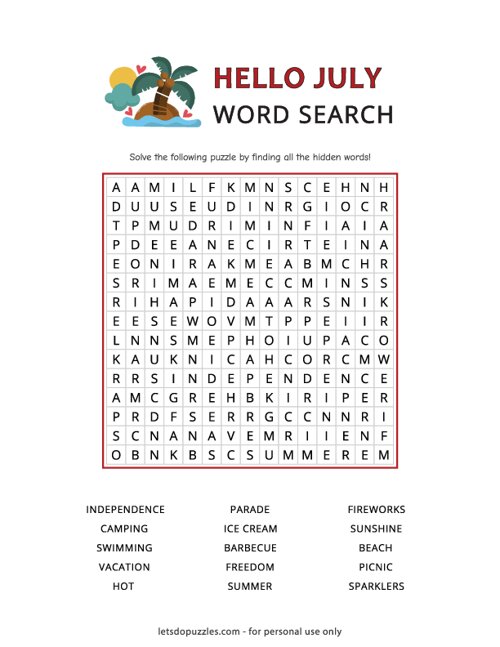 July Word Search