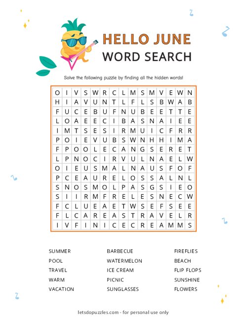 June Word Search