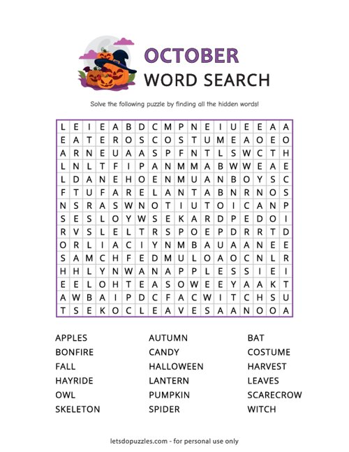 October Word Search