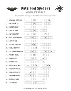 Bats and Spiders Halloween Word Scramble