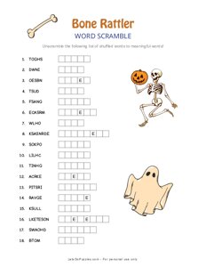 Bone Rattler Halloween Word Scramble