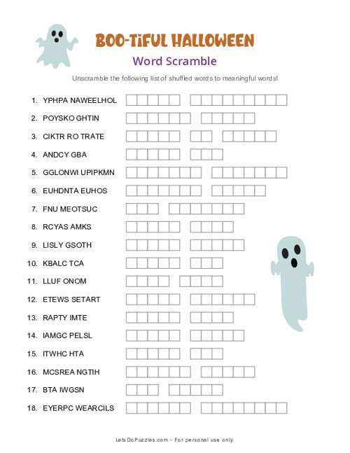 Boo-tiful Halloween Word Scramble
