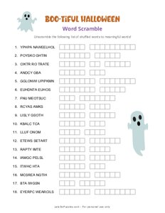 Boo-tiful Halloween Word Scramble