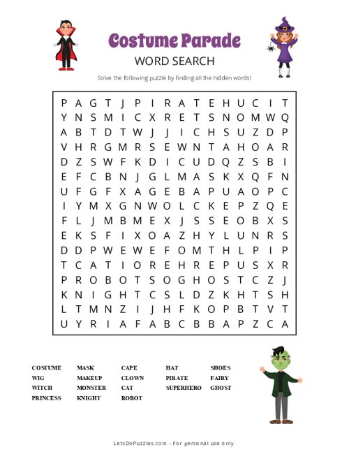 Costume Parade Word Search